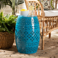 Baxton Studio H01-97938C Blue Metal Side Table Lavinia Modern and Contemporary Blue Finished Metal Outdoor Side Tablei